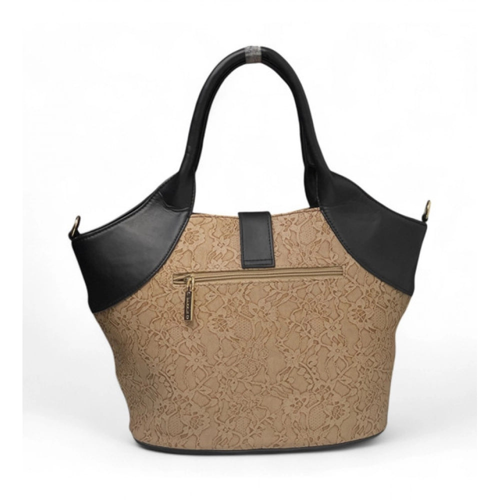 Women's Polyurethane Textured Two-Tone Tote Handbag with Adjustable &amp; Removable Strap (Beige)