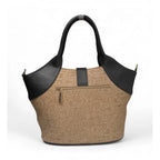 Women's Polyurethane Textured Two-Tone Tote Handbag with Adjustable &amp; Removable Strap (Beige)