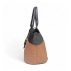 Women's Polyurethane Textured Two-Tone Tote Handbag with Adjustable &amp; Removable Strap (Brown)