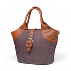 Women's Polyurethane Textured Two-Tone Tote Handbag with Adjustable &amp; Removable Strap (Dark Brown)