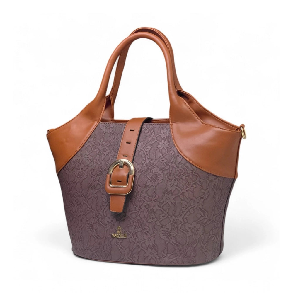 Women's Polyurethane Textured Two-Tone Tote Handbag with Adjustable &amp; Removable Strap (Dark Brown)