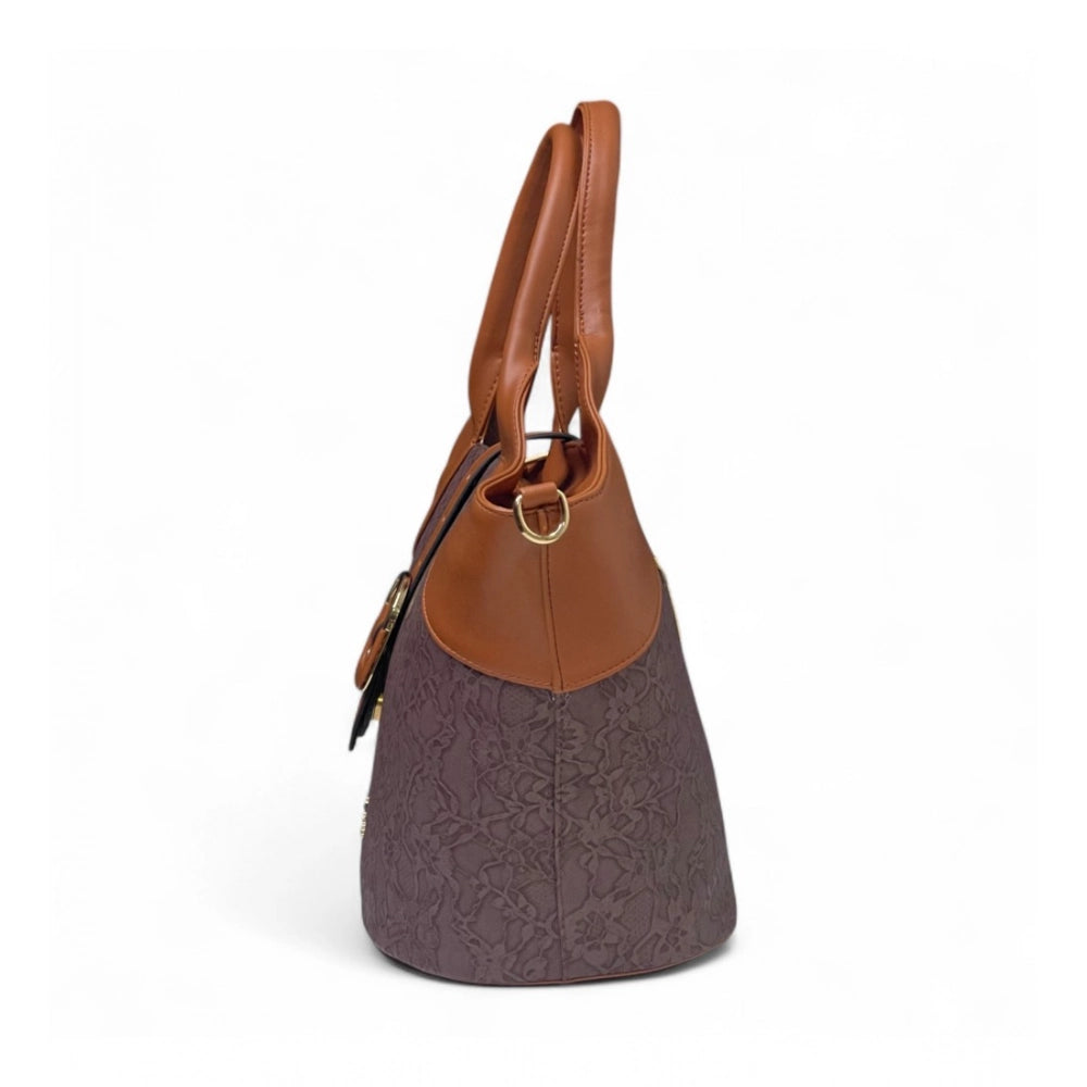 Women's Polyurethane Textured Two-Tone Tote Handbag with Adjustable &amp; Removable Strap (Dark Brown)
