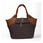 Women's Polyurethane Textured Two-Tone Tote Handbag with Adjustable &amp; Removable Strap (Dark Brown)