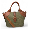 Women's Polyurethane Textured Two-Tone Tote Handbag with Adjustable &amp; Removable Strap (Green)