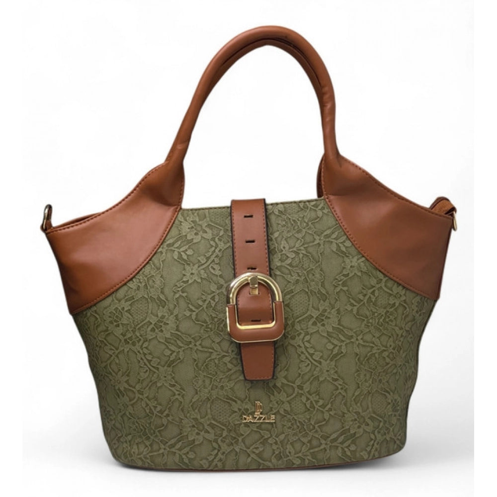 Women's Polyurethane Textured Two-Tone Tote Handbag with Adjustable &amp; Removable Strap (Green)