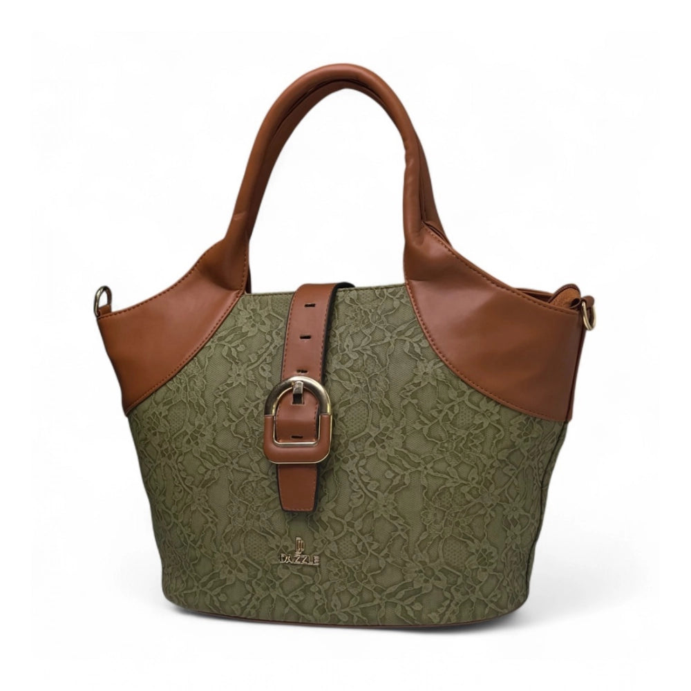 Women's Polyurethane Textured Two-Tone Tote Handbag with Adjustable &amp; Removable Strap (Green)