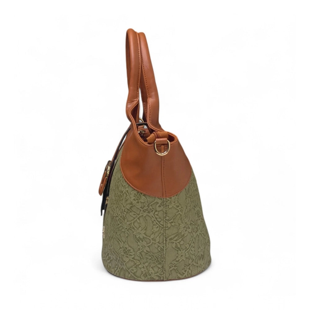 Women's Polyurethane Textured Two-Tone Tote Handbag with Adjustable &amp; Removable Strap (Green)