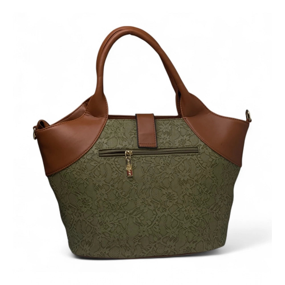 Women's Polyurethane Textured Two-Tone Tote Handbag with Adjustable &amp; Removable Strap (Green)