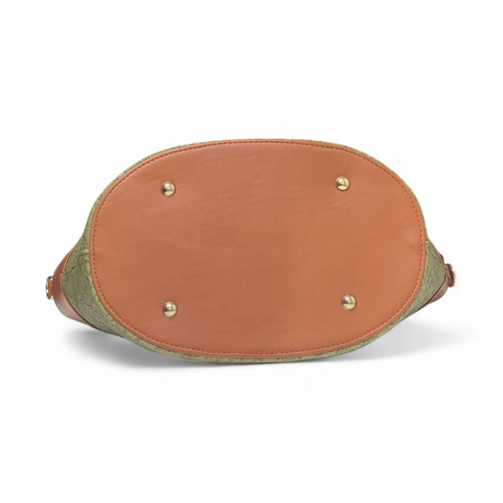 Women's Polyurethane Textured Two-Tone Tote Handbag with Adjustable &amp; Removable Strap (Green)