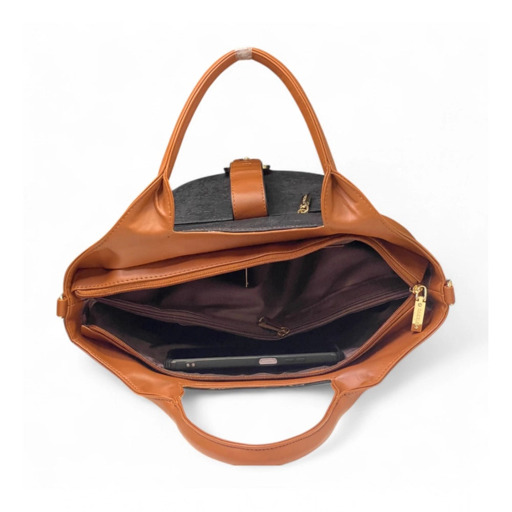 Women's Polyurethane Textured Two-Tone Tote Handbag with Adjustable &amp; Removable Strap (Green)