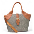 Women's Polyurethane Textured Two-Tone Tote Handbag with Adjustable &amp; Removable Strap (Grey)