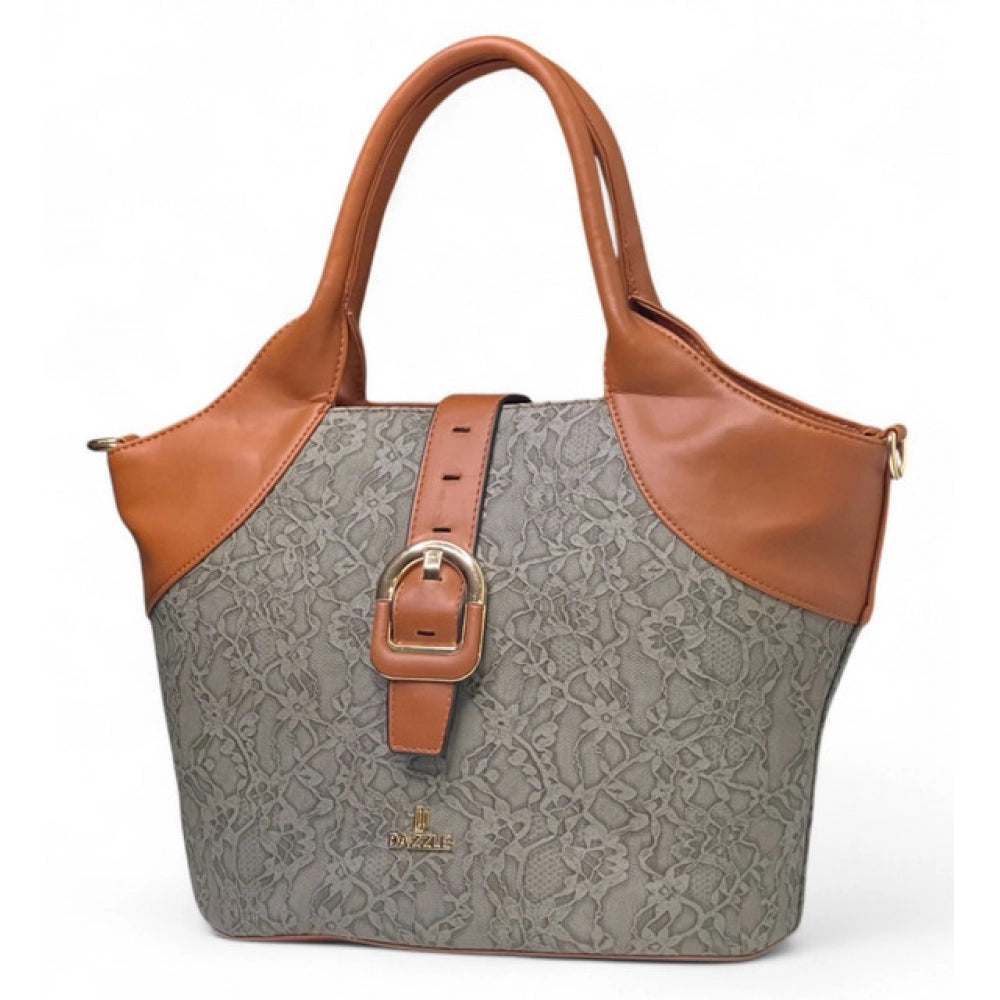 Women's Polyurethane Textured Two-Tone Tote Handbag with Adjustable &amp; Removable Strap (Grey)