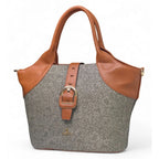 Women's Polyurethane Textured Two-Tone Tote Handbag with Adjustable &amp; Removable Strap (Grey)