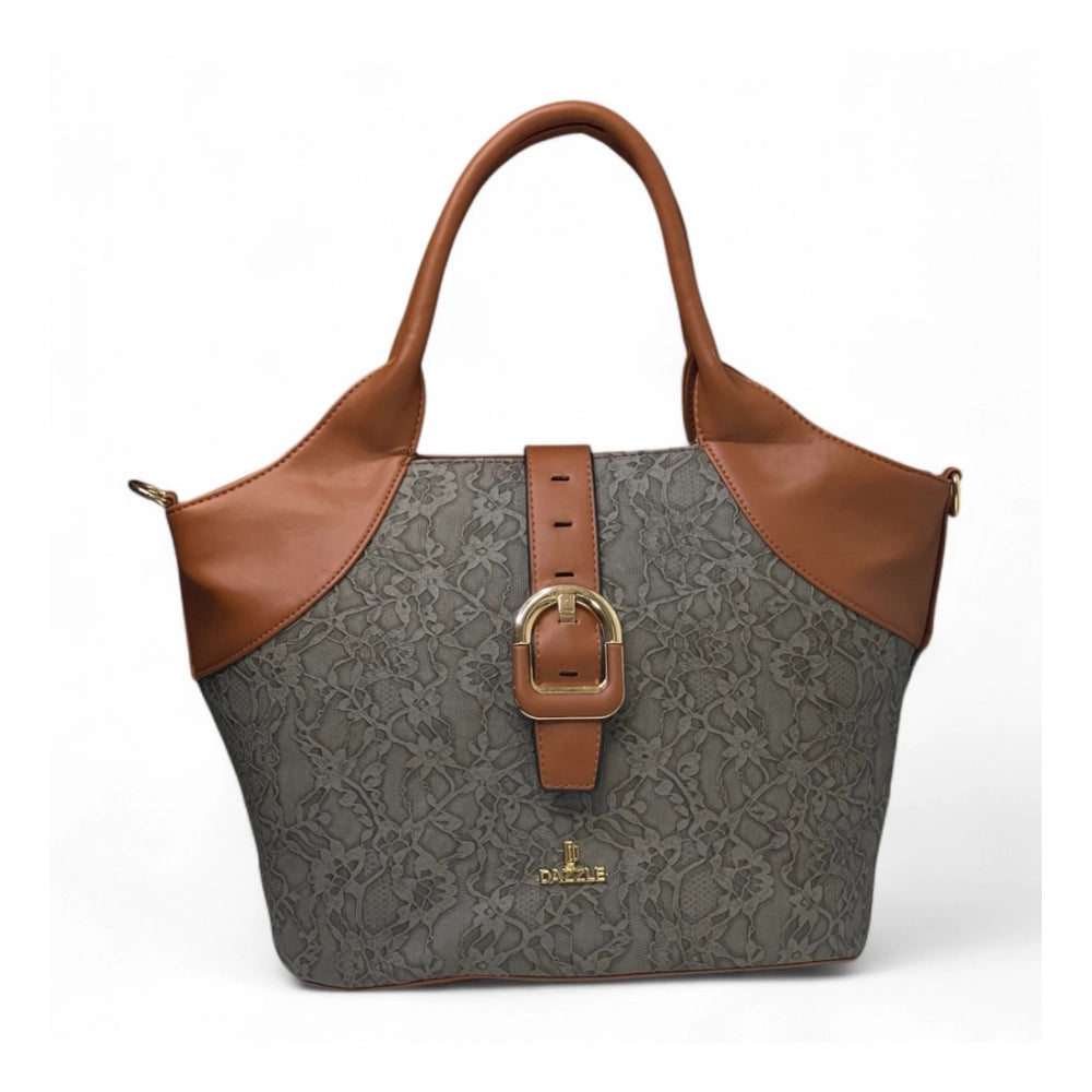 Women's Polyurethane Textured Two-Tone Tote Handbag with Adjustable &amp; Removable Strap (Grey)