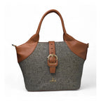 Women's Polyurethane Textured Two-Tone Tote Handbag with Adjustable &amp; Removable Strap (Grey)