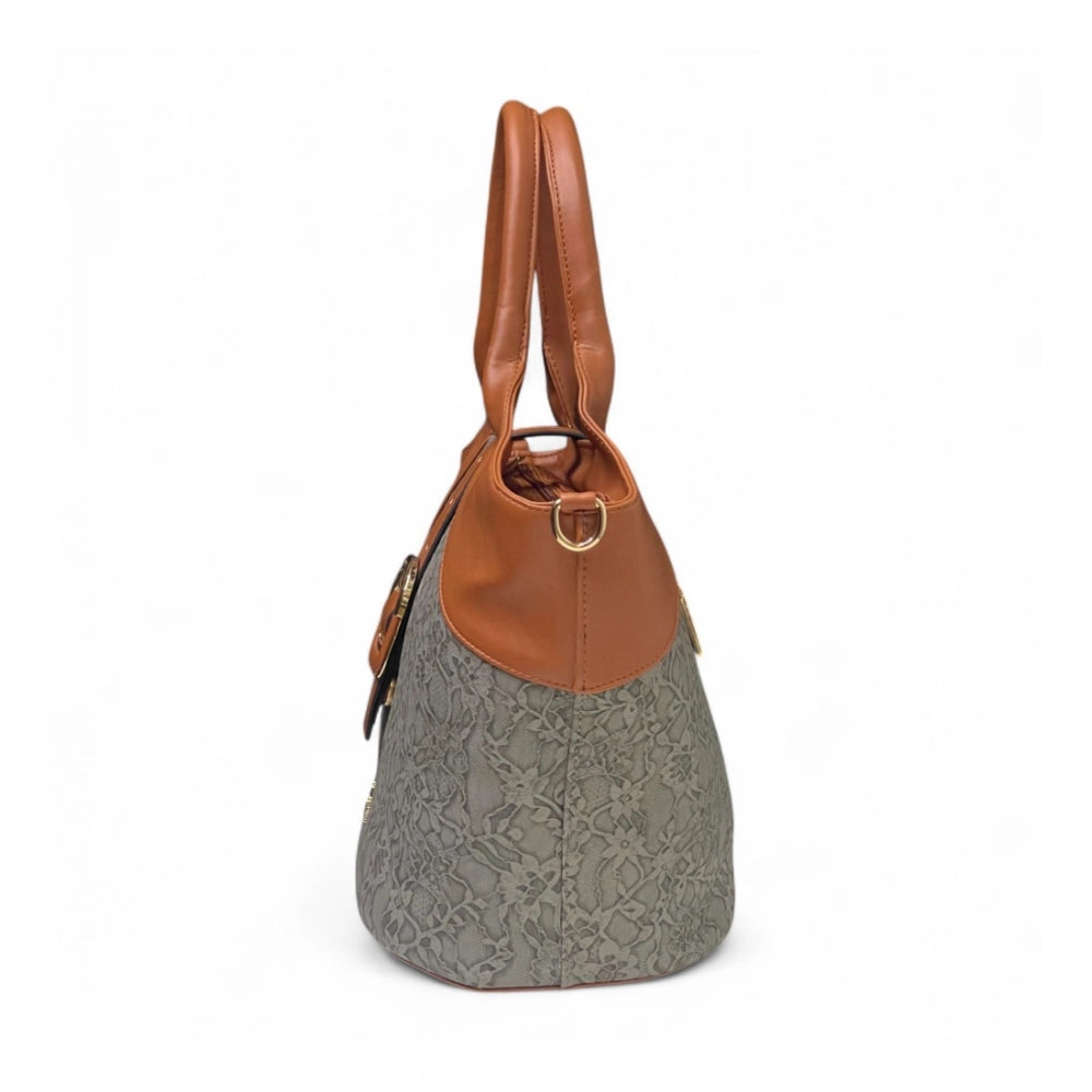 Women's Polyurethane Textured Two-Tone Tote Handbag with Adjustable &amp; Removable Strap (Grey)