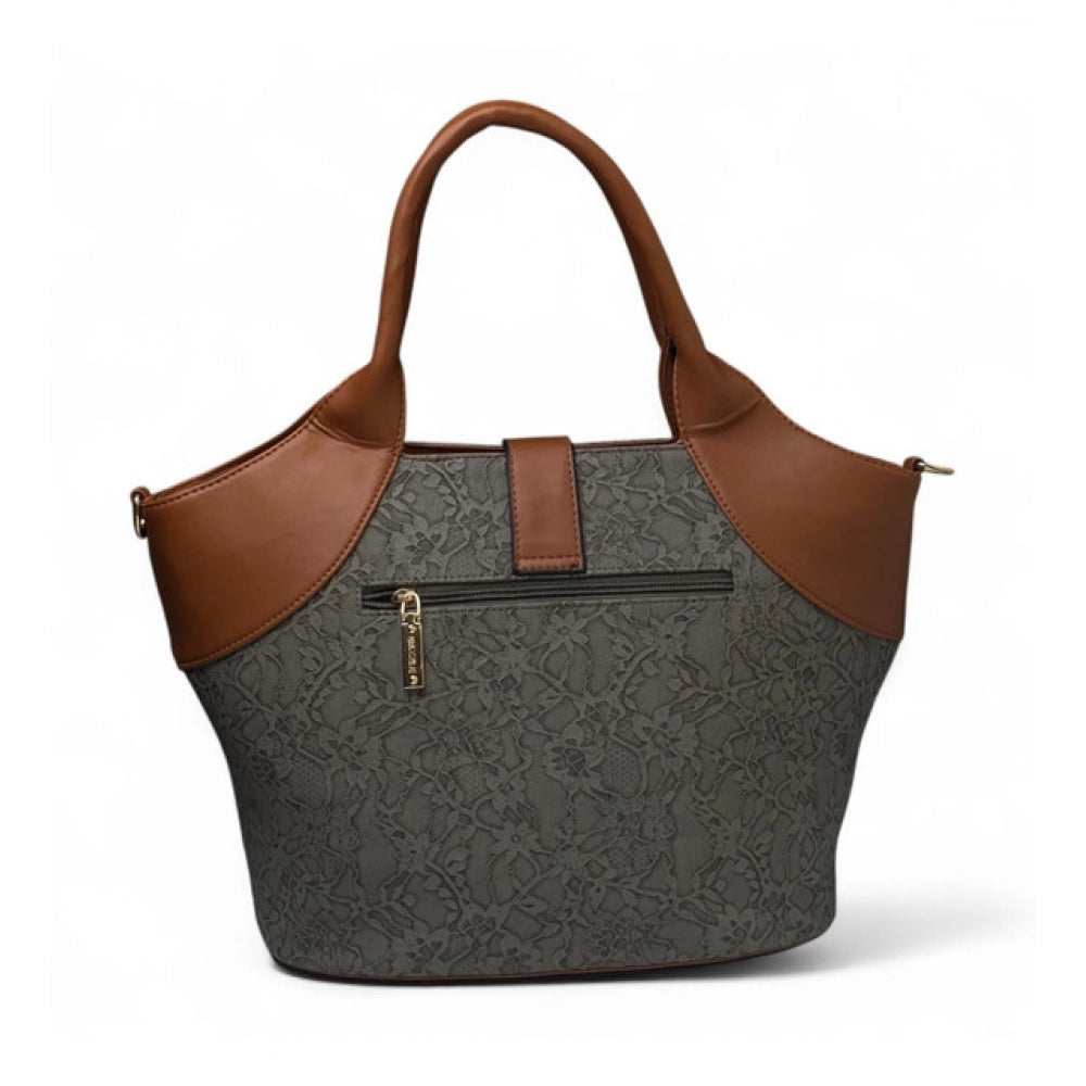 Women's Polyurethane Textured Two-Tone Tote Handbag with Adjustable &amp; Removable Strap (Grey)