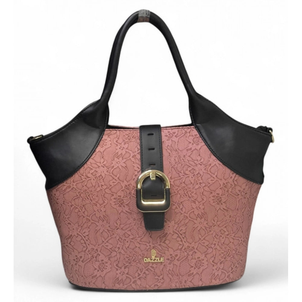 Women's Polyurethane Textured Two-Tone Tote Handbag with Adjustable &amp; Removable Strap (Pink)