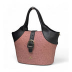 Women's Polyurethane Textured Two-Tone Tote Handbag with Adjustable &amp; Removable Strap (Pink)