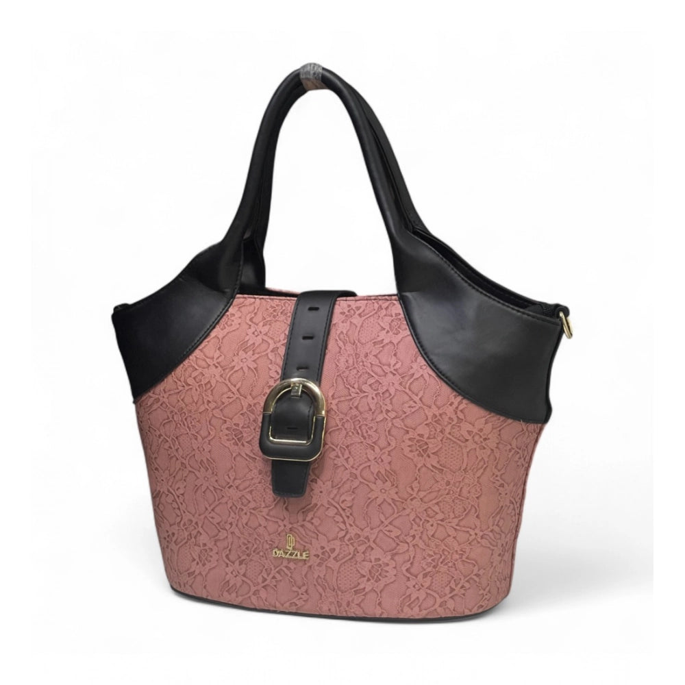 Women's Polyurethane Textured Two-Tone Tote Handbag with Adjustable &amp; Removable Strap (Pink)