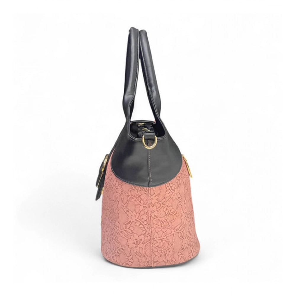 Women's Polyurethane Textured Two-Tone Tote Handbag with Adjustable &amp; Removable Strap (Pink)