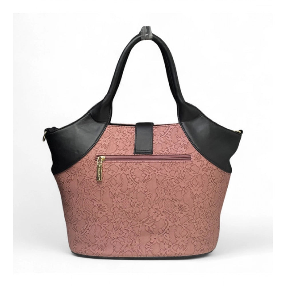 Women's Polyurethane Textured Two-Tone Tote Handbag with Adjustable &amp; Removable Strap (Pink)