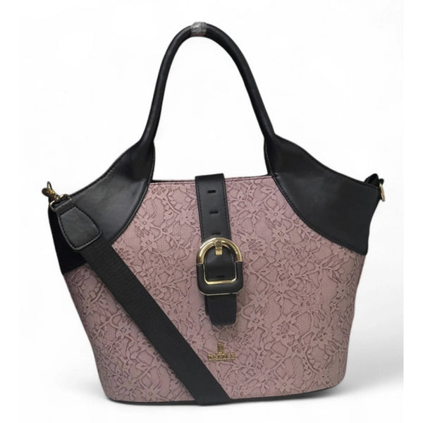 Women's Polyurethane Textured Two-Tone Tote Handbag with Adjustable &amp; Removable Strap (Purple)