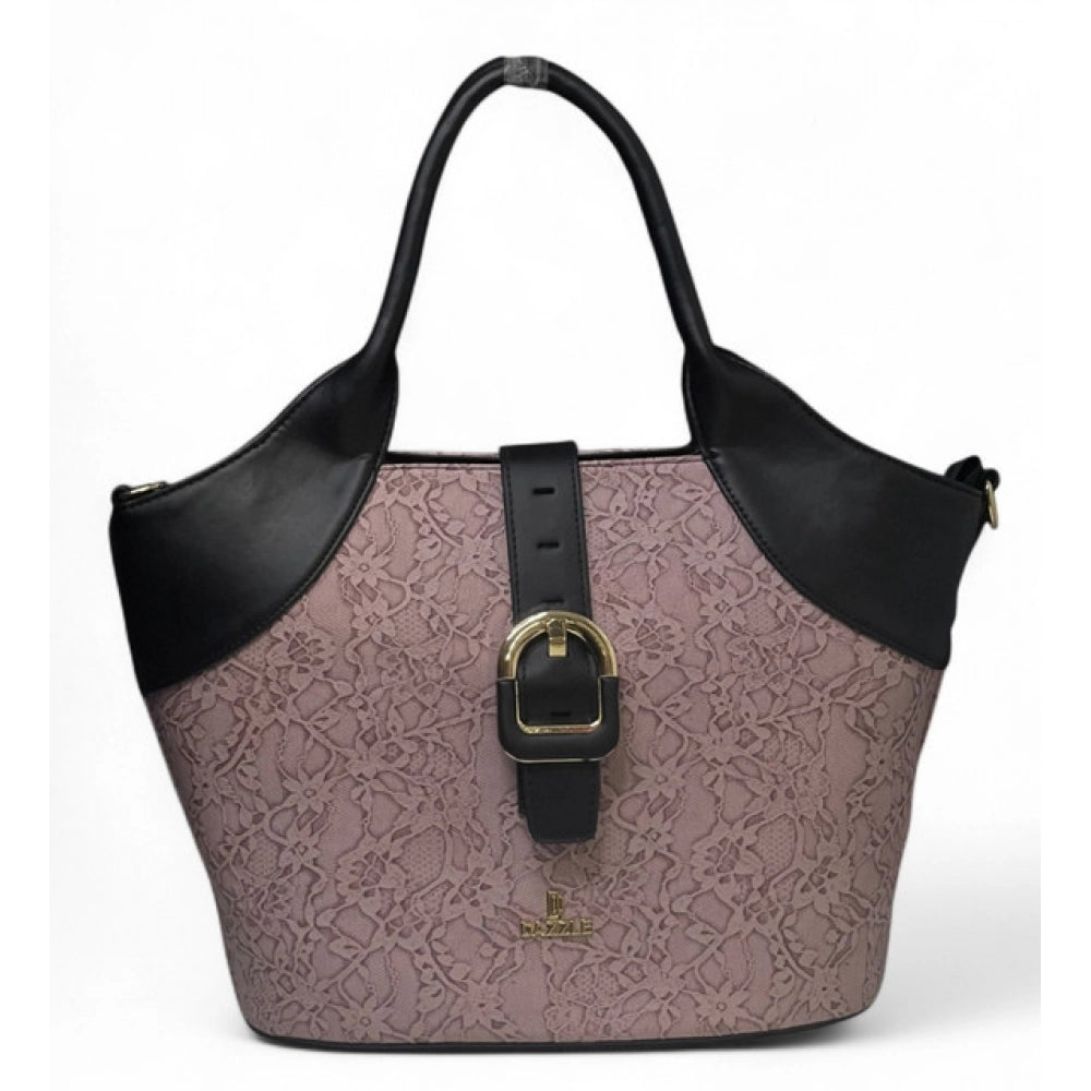 Women's Polyurethane Textured Two-Tone Tote Handbag with Adjustable &amp; Removable Strap (Purple)