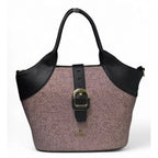 Women's Polyurethane Textured Two-Tone Tote Handbag with Adjustable &amp; Removable Strap (Purple)