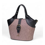 Women's Polyurethane Textured Two-Tone Tote Handbag with Adjustable &amp; Removable Strap (Purple)