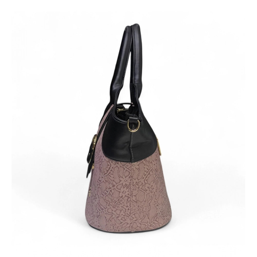Women's Polyurethane Textured Two-Tone Tote Handbag with Adjustable &amp; Removable Strap (Purple)