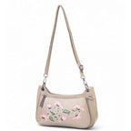 Women's Polyurethane Floral Embroidered Crossbody Sling Bag with Adjustable &amp; Removable Strap (Beige)