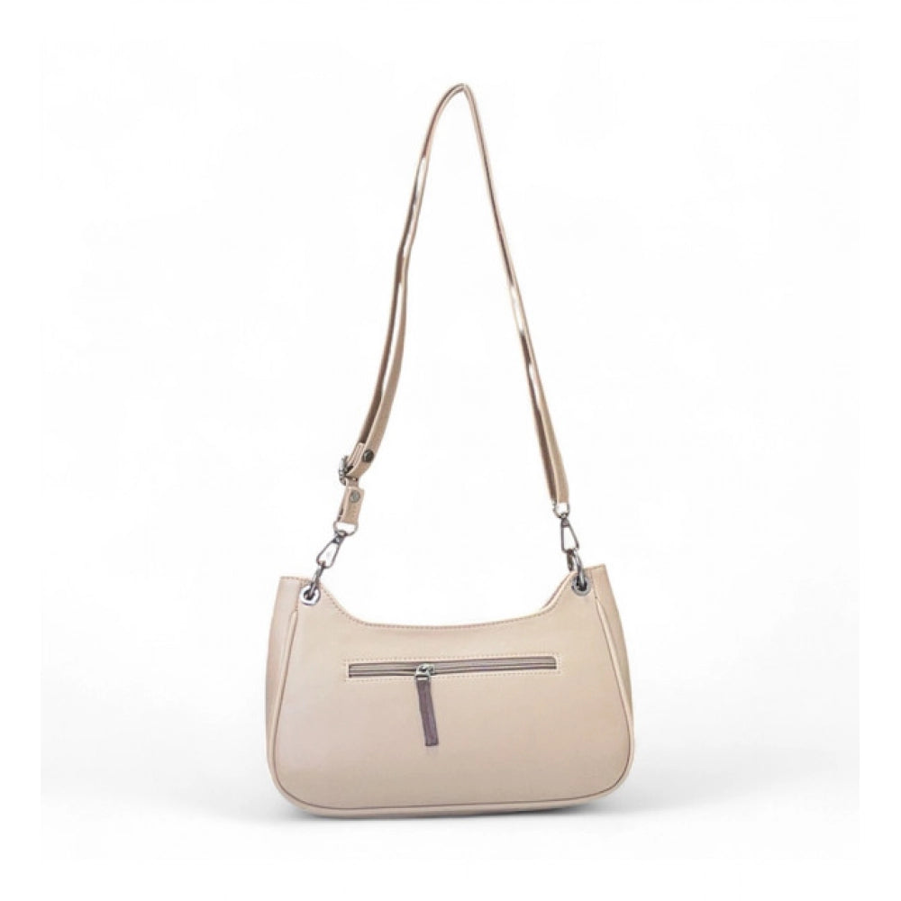 Women's Polyurethane Floral Embroidered Crossbody Sling Bag with Adjustable &amp; Removable Strap (Beige)