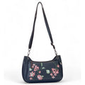 Women's Polyurethane Floral Embroidered Crossbody Sling Bag with Adjustable &amp; Removable Strap (Black)