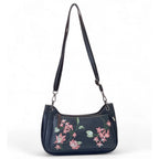 Women's Polyurethane Floral Embroidered Crossbody Sling Bag with Adjustable &amp; Removable Strap (Black)