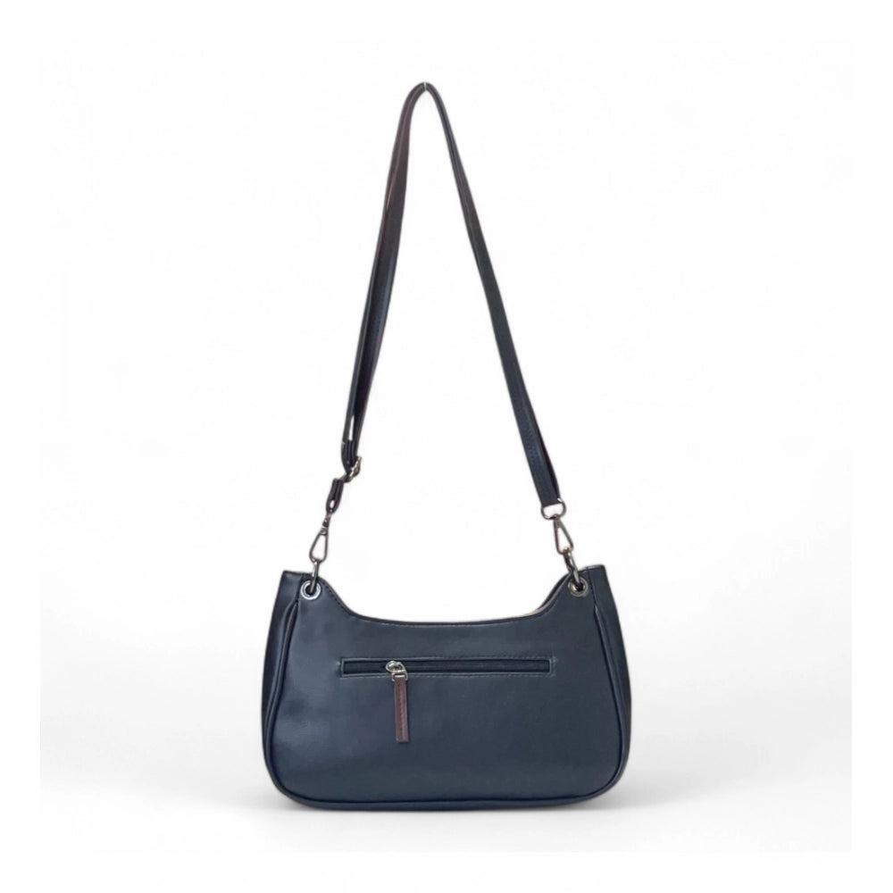 Women's Polyurethane Floral Embroidered Crossbody Sling Bag with Adjustable &amp; Removable Strap (Black)