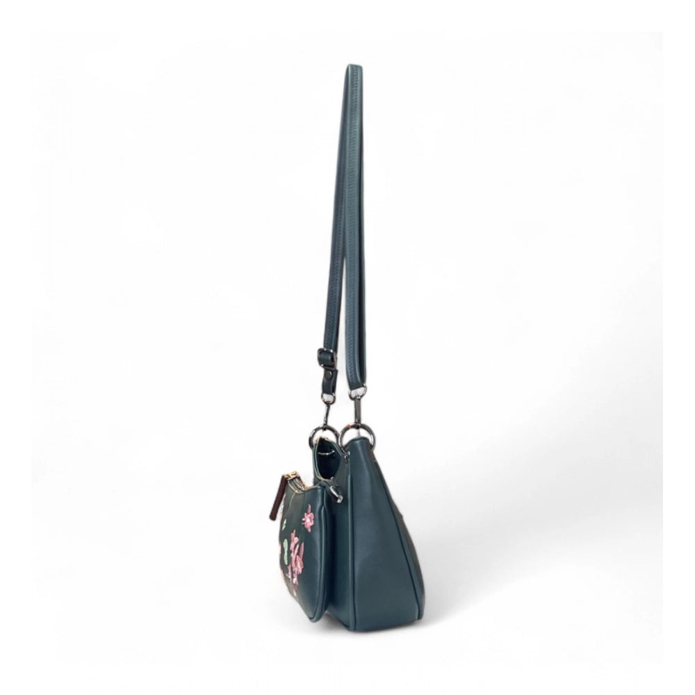 Women's Polyurethane Floral Embroidered Crossbody Sling Bag with Adjustable &amp; Removable Strap (Blue)