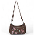 Women's Polyurethane Floral Embroidered Crossbody Sling Bag with Adjustable &amp; Removable Strap (Brown)