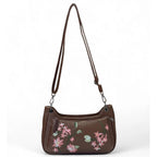 Women's Polyurethane Floral Embroidered Crossbody Sling Bag with Adjustable &amp; Removable Strap (Brown)