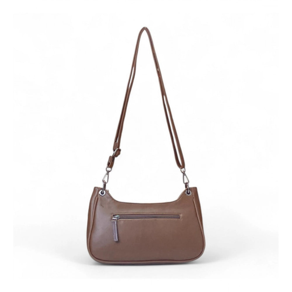 Women's Polyurethane Floral Embroidered Crossbody Sling Bag with Adjustable &amp; Removable Strap (Brown)