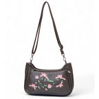 Women's Polyurethane Floral Embroidered Crossbody Sling Bag with Adjustable &amp; Removable Strap (Dark Brown)