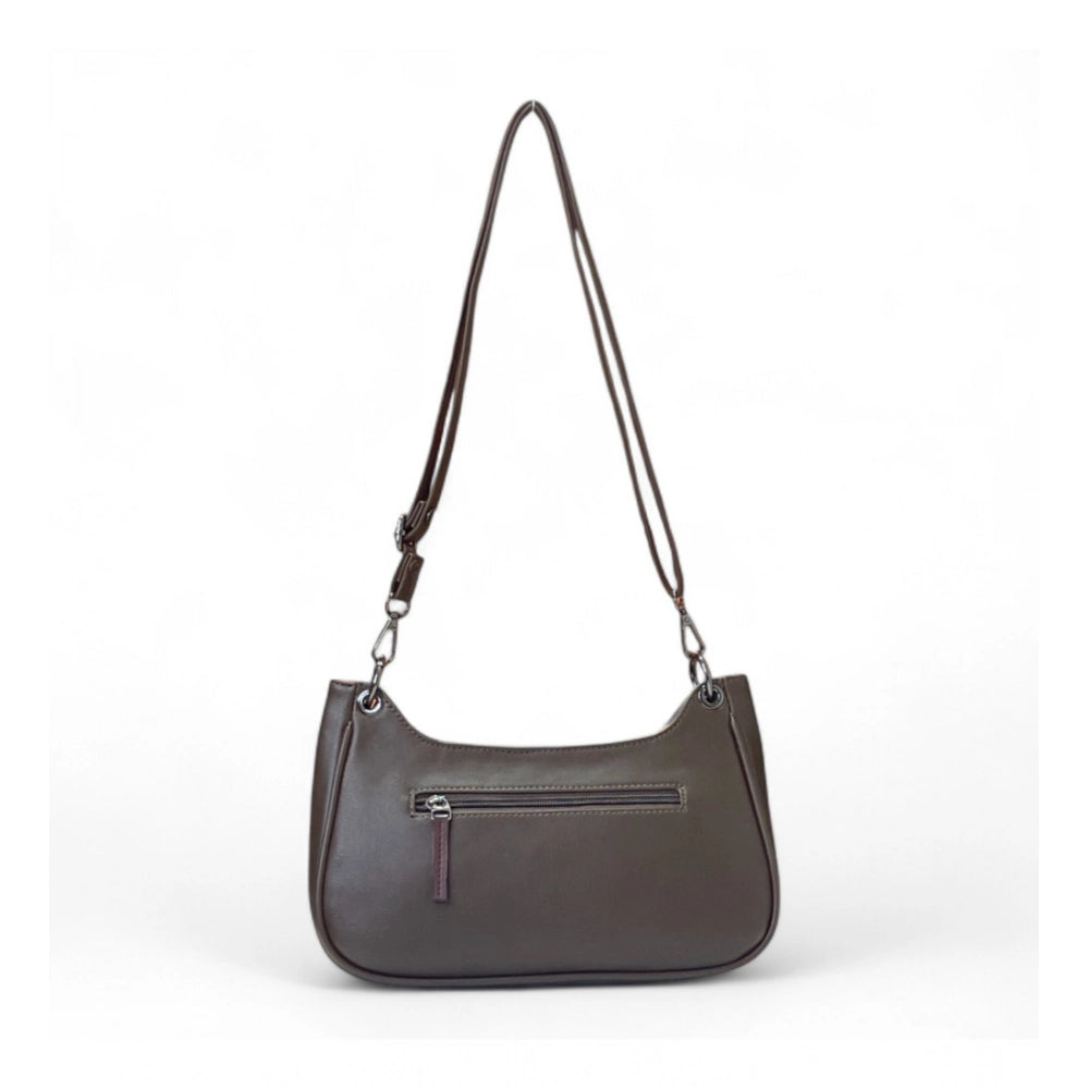 Women's Polyurethane Floral Embroidered Crossbody Sling Bag with Adjustable &amp; Removable Strap (Dark Brown)