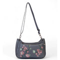 Women's Polyurethane Floral Embroidered Crossbody Sling Bag with Adjustable &amp; Removable Strap (Grey)