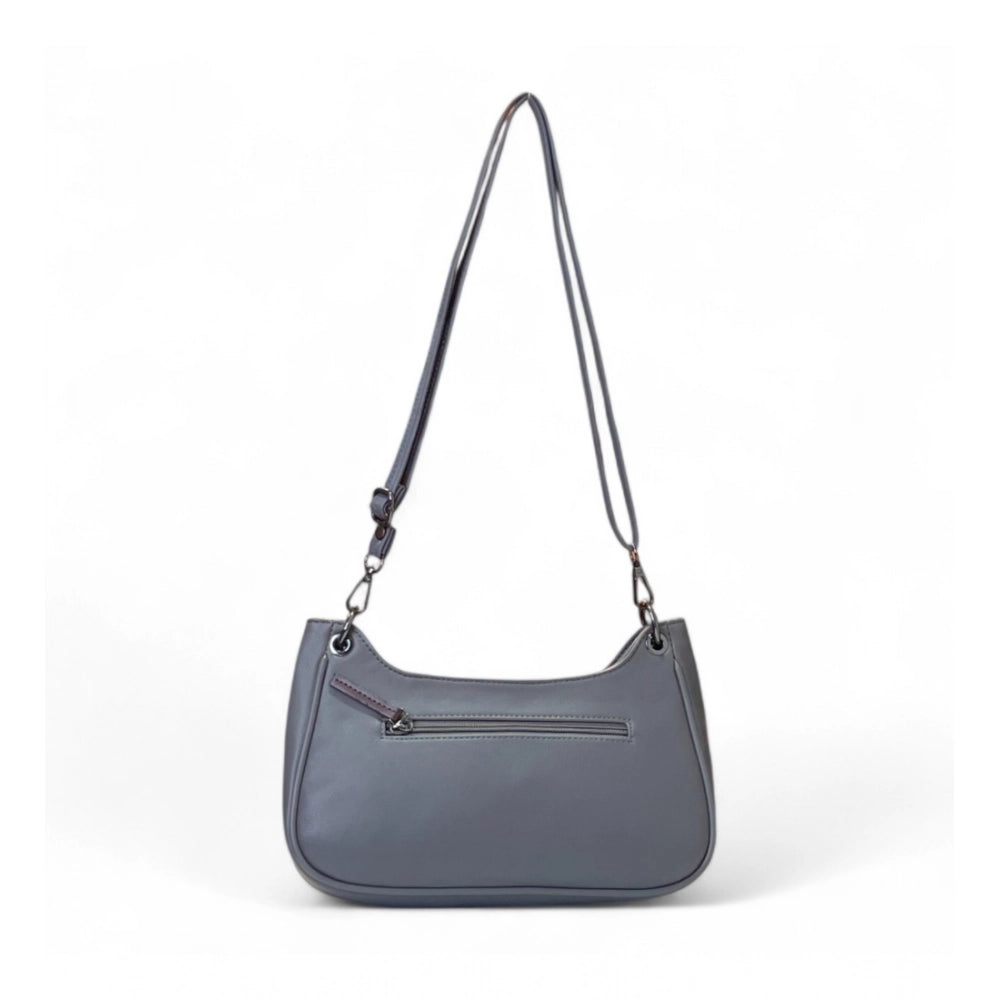 Women's Polyurethane Floral Embroidered Crossbody Sling Bag with Adjustable &amp; Removable Strap (Grey)