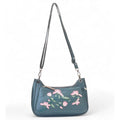Women's Polyurethane Floral Embroidered Crossbody Sling Bag with Adjustable &amp; Removable Strap (Light Blue)