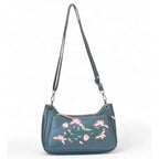 Women's Polyurethane Floral Embroidered Crossbody Sling Bag with Adjustable &amp; Removable Strap (Light Blue)