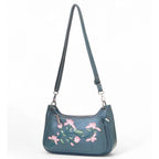 Women's Polyurethane Floral Embroidered Crossbody Sling Bag with Adjustable &amp; Removable Strap (Light Blue)