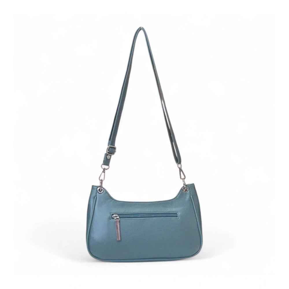 Women's Polyurethane Floral Embroidered Crossbody Sling Bag with Adjustable &amp; Removable Strap (Light Blue)