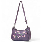 Women's Polyurethane Floral Embroidered Crossbody Sling Bag with Adjustable &amp; Removable Strap (Purple)
