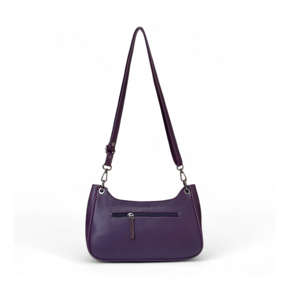 Women's Polyurethane Floral Embroidered Crossbody Sling Bag with Adjustable &amp; Removable Strap (Purple)